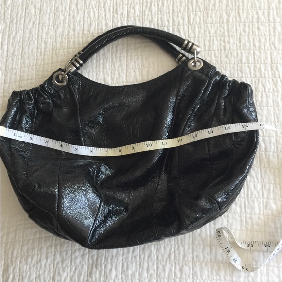 EUC Stuart Weitzman black hobo distressed patent leather satchel - Picture 12 of 14